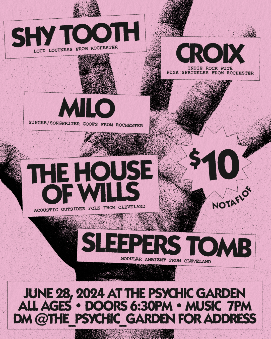 June 28th @ 6:30 - Shy Tooth, Croix, Milo, The House of Wills, Sleepers Tomb